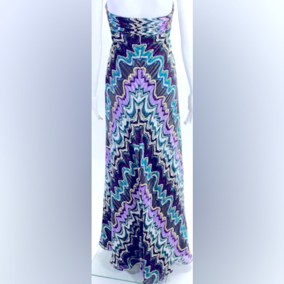 Laundry by Shelli Segal Sleeveless Silk Maxi Dress Striped Weave Abstract Print - Picture 5 of 11